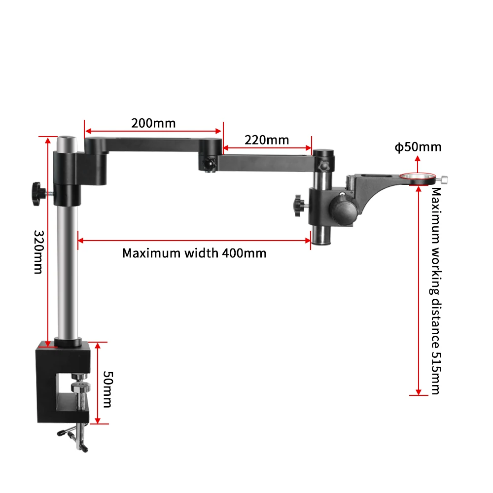 

Rotatable Folding Bracket Articulating Holder Stand Universal 76/50MM Focus Arm for Stereo Trinocular Microscope Digital Camera