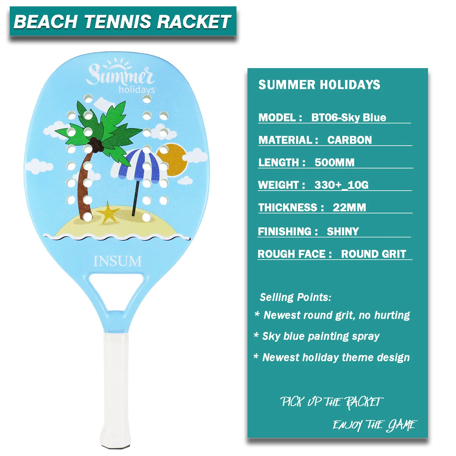 INSUM Racket Beach Tennis with Full Carbon Fiber EVA Soft Grip for Beginners Lightweight Raquete Beach Tennis