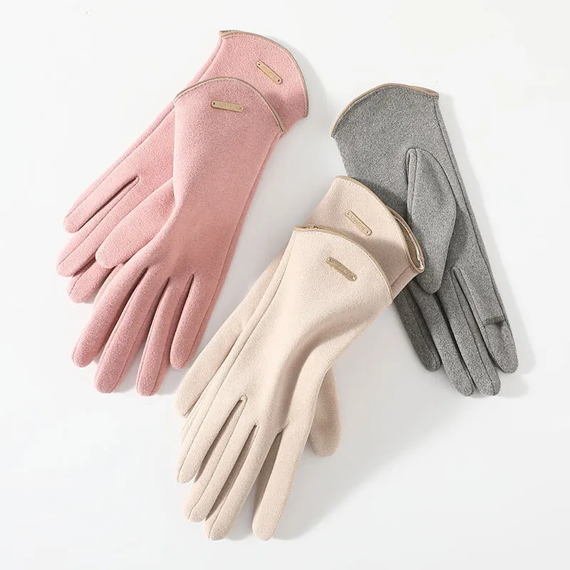 

Women Screen Gloves Fashion Mittens Autumn Winter Warm Thin Cashmere Solid Cycling Drive Suede Fabric Elegant Windproof
