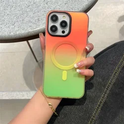 Luxury Laser Gradient Magnetic Charging Shockproof Case with Soft Edged Cover - iPhone 13 (Orange green)