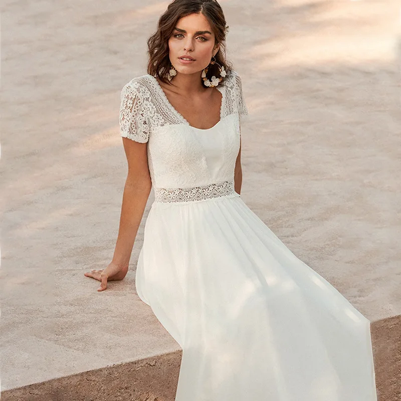 

MK1631-White lace open back wedding dress