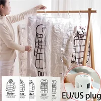 Hang Transparent Vacuum Bag Storage For Clothes Down Jacket Overcoat Compression Home Organizer Wardrobe Dustproof Coat Air Pump 1