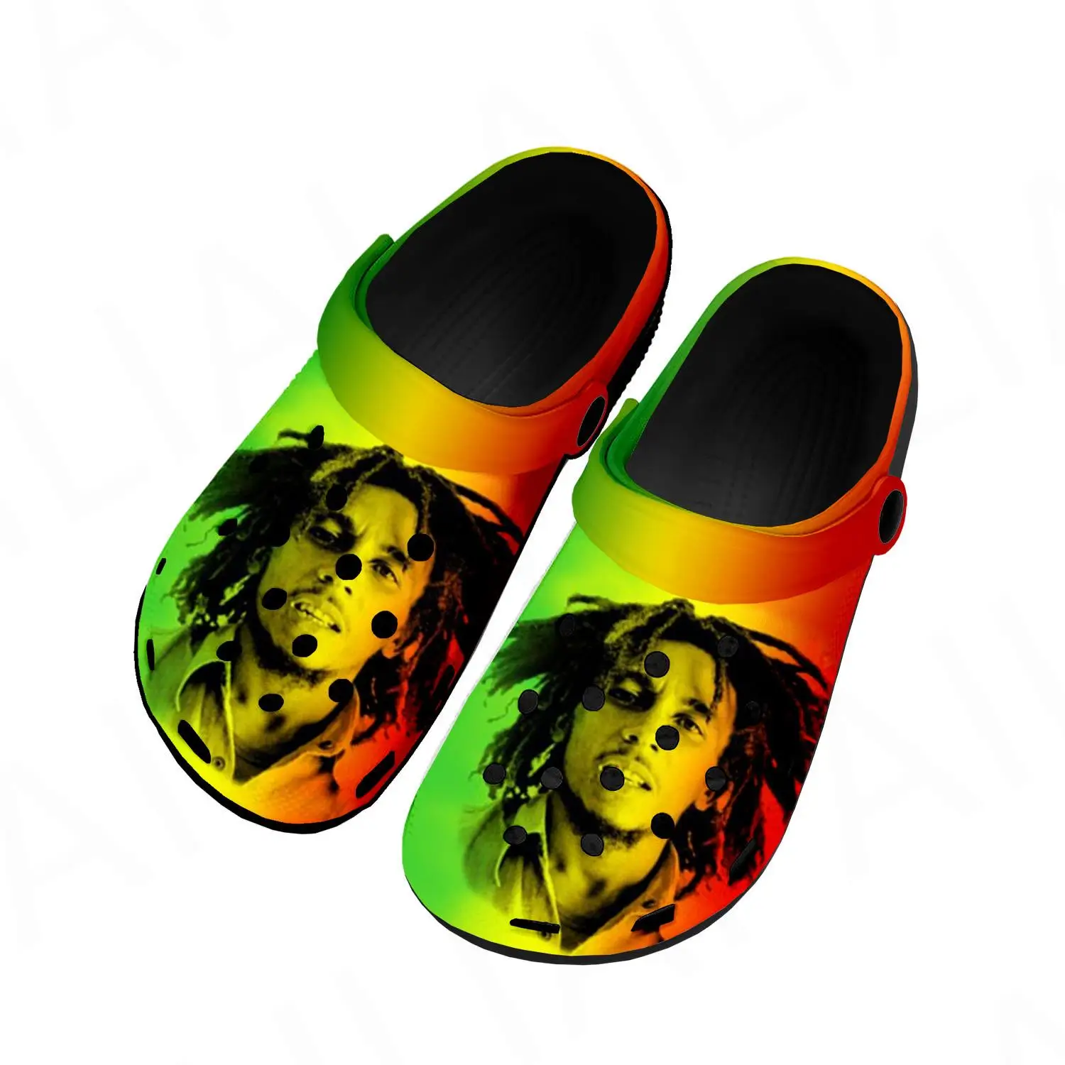 

Сандалии Reggae для мужчин и женщин, обувь для дома, клоги, звезда, музыка, драпировка, Боб, Марли, дышащие шлепанцы с отверстиями для пляжа, подростков