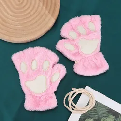 Cozy Plush Fingerless Paw Mittens - Soft & Fluffy Bear - Inspired Design (Pink)