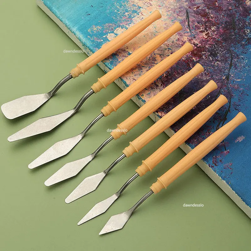 

7Pcs Stainless Steel Palette Knife Gouache Palette Kit Oil Painting Supplies Fine Art Knife Painting Tool Set Flexible Blades