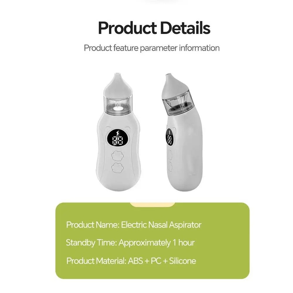 Rechargeable Baby Electric Nasal Aspirator with 9 Suction Levels Suck Out Newborn Nose Sucker 2 Silicone Tips