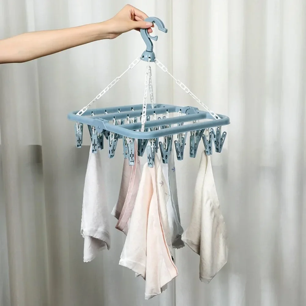 32 /12Clips Socks Clothes Drying Hanger with  Underwear Drying Folding Laundry Hanging Rack 2