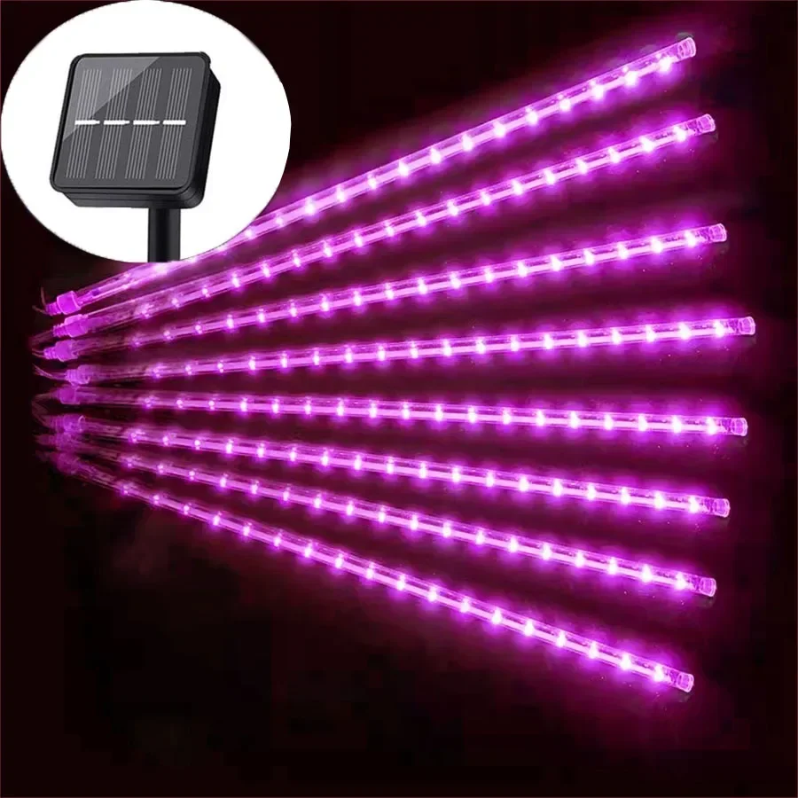 Thrisdar - Luz navideña con energía solar para exteriores, lluvia de meteoritos, 8 tubos, cadena de luces con carámbanos para árbol de Navidad