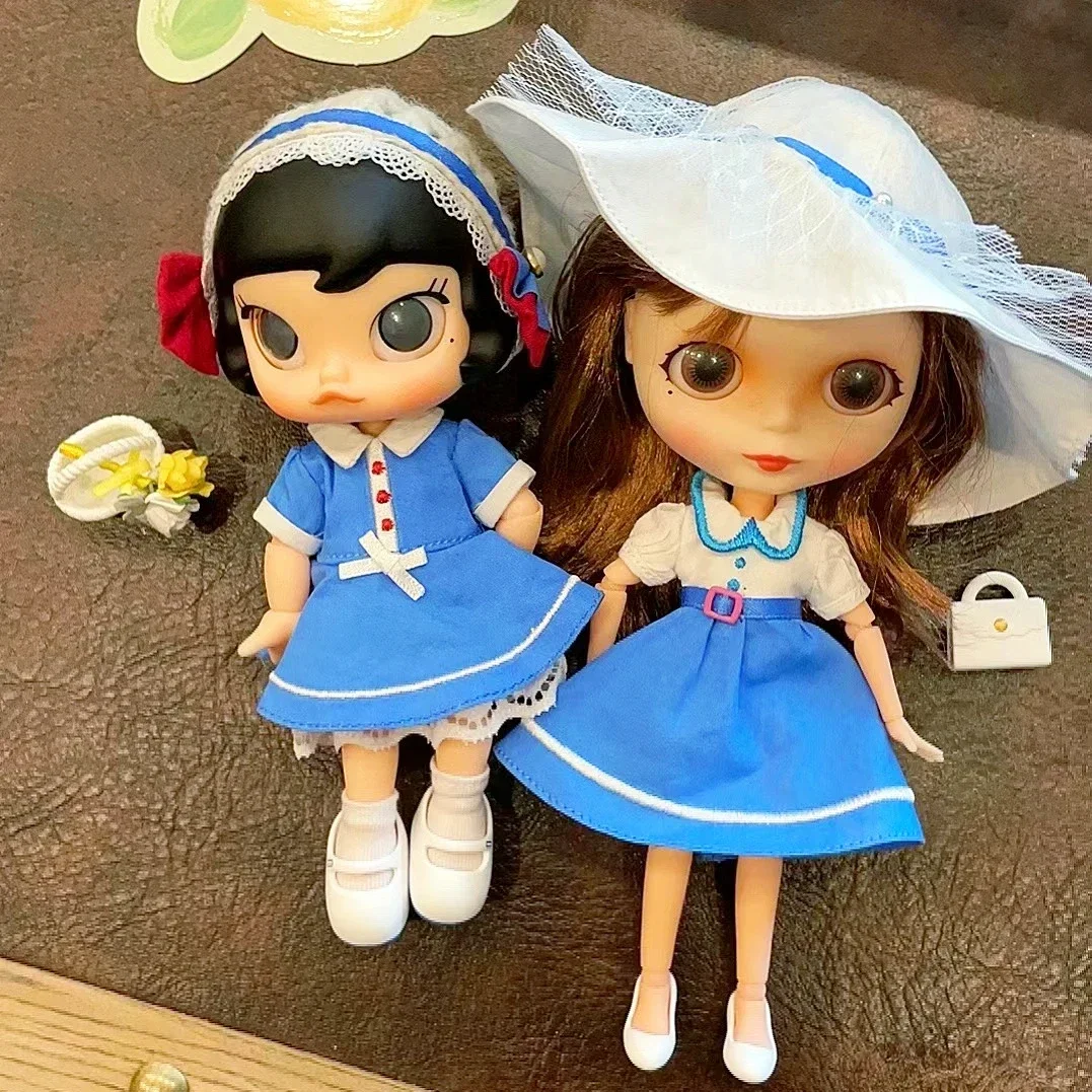

Molly Blyth French Model Leisure Vacation Fashion Retro BJD Cute Figure Doll Blue Skirt Bag Fullset Joint Body Toys Girl Gift