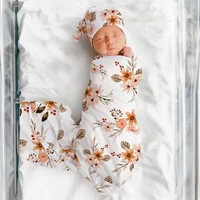 Ylsteed 3 Piece Set Floral Newborn Wrap for Photo Shooting Swaddle Wrap with Hat And Bow Headband Infant Photography Props 1