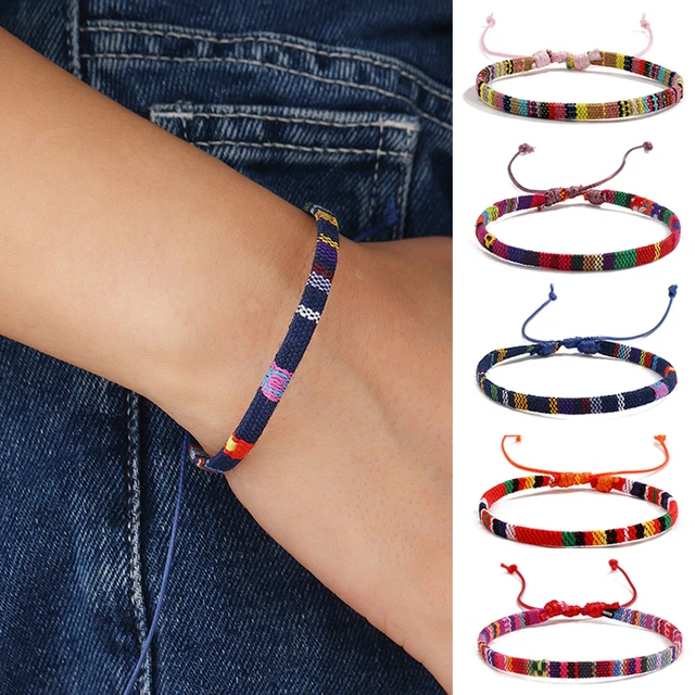 Thin Round Friendship Bracelets Handmade Cotton Woven String Wholesale  Quantity