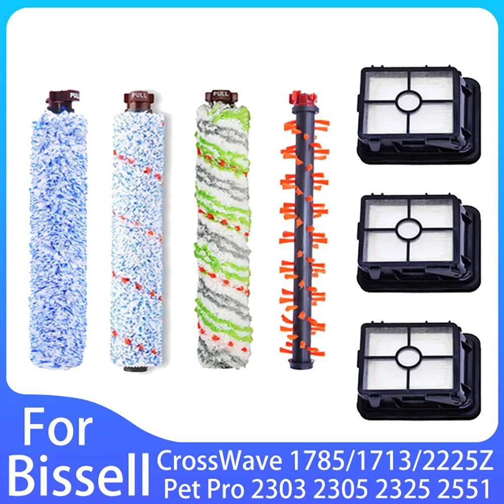 Rebirthcare Brosse Pour Bissell Crosswave 1866 1785 2052 1713 2225 Remplacement Accessoires, 2 Brosse Rouleau Multi-Surface + 2 Filtres Pour Aspirateur Bissell Crosswave 1868F 17132 Et 2225N Series