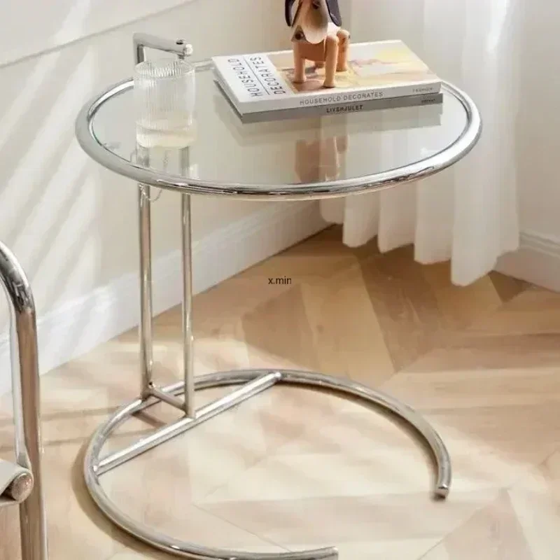 Transparent Glass Tables Creative Lift Coffee Table Simple Sofa Tables Nordic Designer C-Shaped Table Geometric Round Table