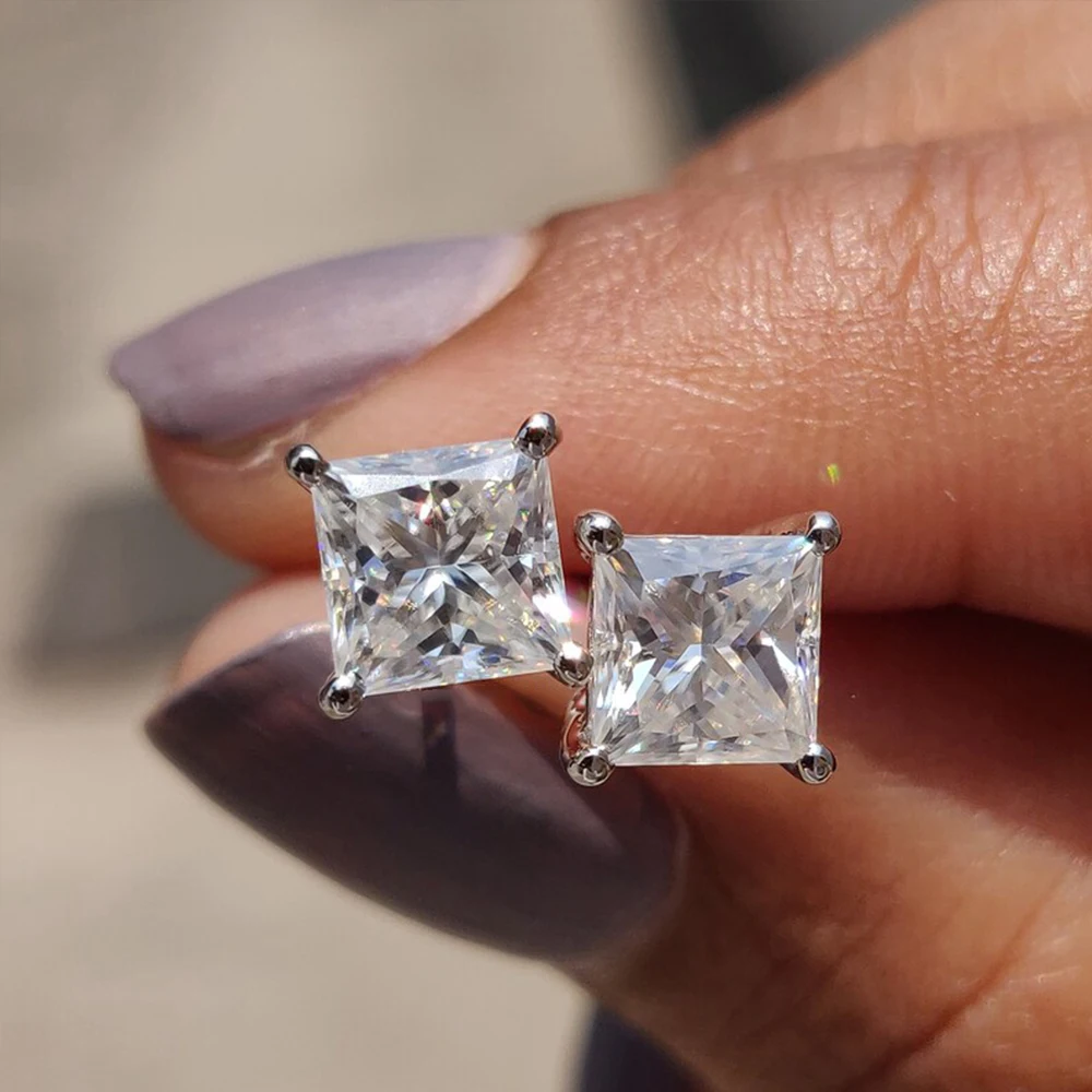 Orecchini A Bottone In Moissanite 2 Carati, Colore D VVS1, In Argento 925 - Con Certificato GRA, Unisex