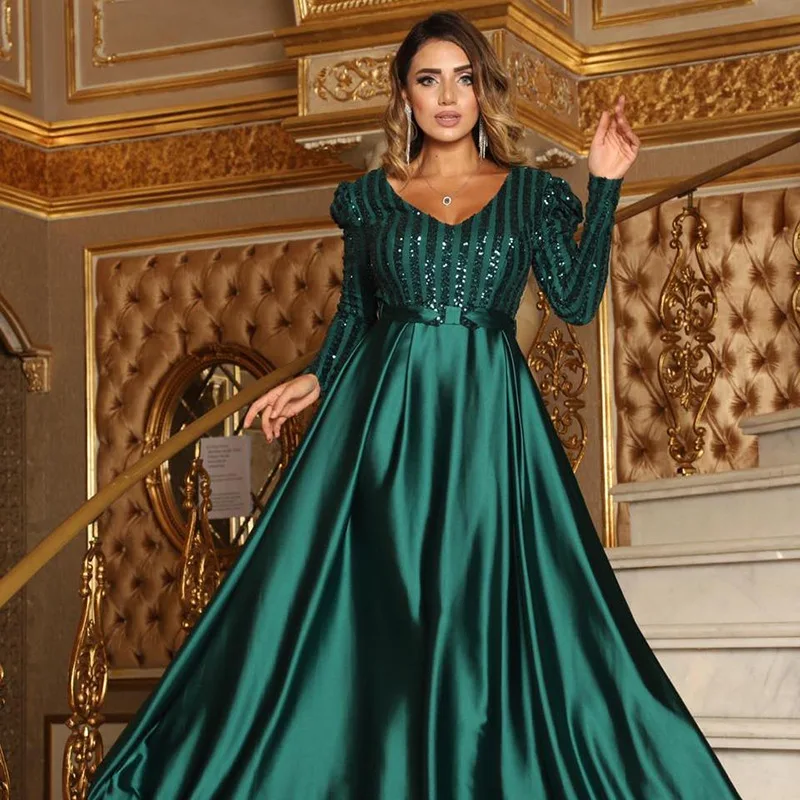 Muslim Abayat Dress for Women, Long Dress, Deep V, Big Swing, Sexy Abayas for Banquet, Evening Dress, Europe and America