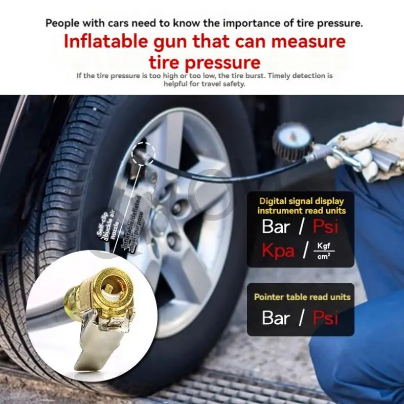 Digital Tire Pressure Gauge Can Be Deflated Car Tire Air Gun Barometer Air Pressure Gauge Inflation Gun Inflation Table tire pressure gauge