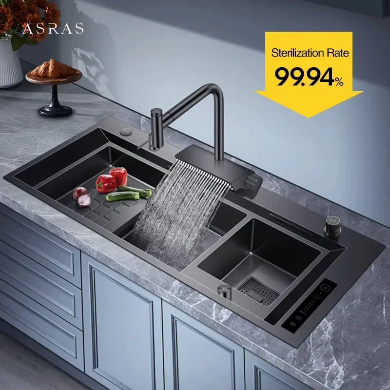 ASRAS Nano Smart Purifying Kitchen Sink Large Size Handmade Step Sink Ultrasonic Smart Purifying Kitchen Island Sinks