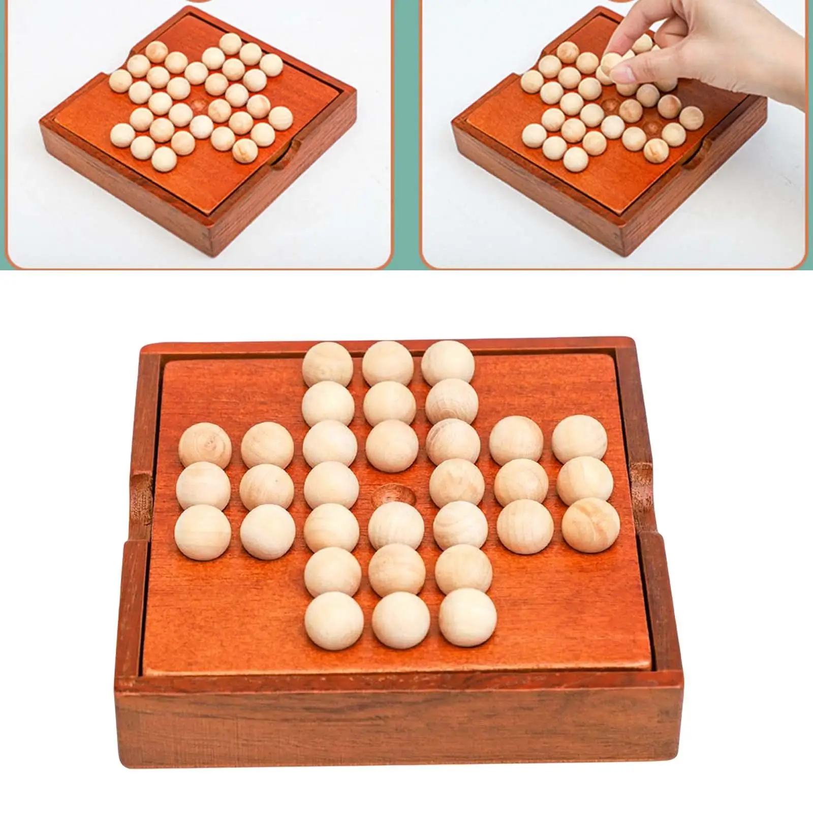 Classic Wooden Solitaire Board Game Mind Brain Teaser Jump Marbles Intellectual Development IQ Puzzle for Adults and Children