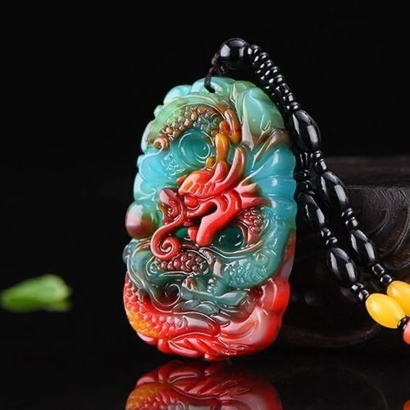Natural Colour Jade Dragon Pendant Necklace Chinese Charm Ite Jewelry