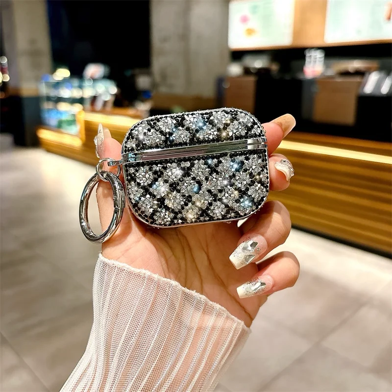Deluxe Plated Sparkling Diamond Bluetooth Headphone Case with Keychain - Shockproof Earphone Cover