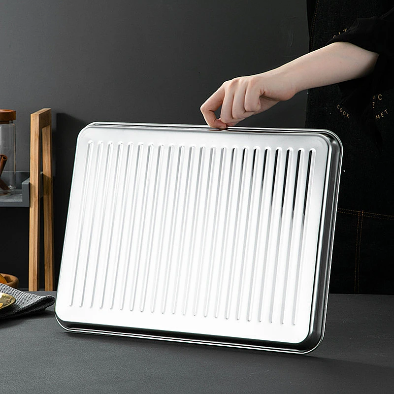 1Pcs Stainless Steel Baking Tray Rectangular Food Storage Pans BBQ Seafood Fruits Plate Kitchen Accessories 6