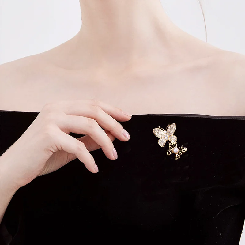 Blucome New Fashion Two Butterfly Brooch Korean Trend Copper Simple Butterfly Brooch