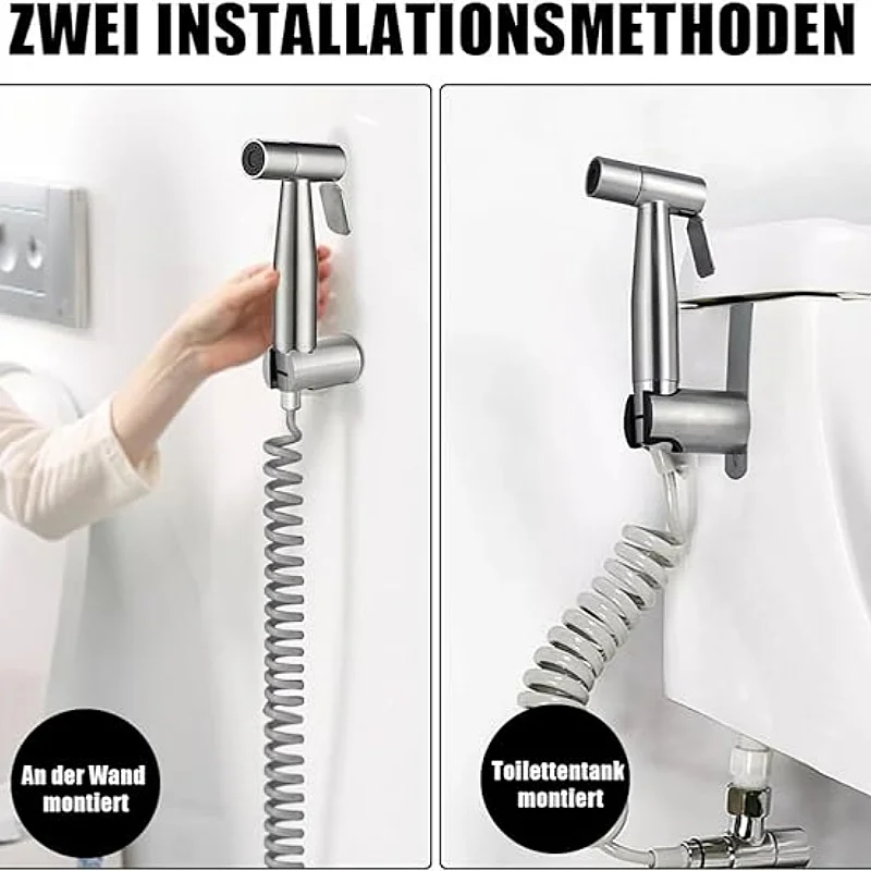 Handheld Bidet Toilet Sprayer Kit  stainless steel spray gun with 3 Way Valve，bellows Used for personal hygiene and pet bathing 4