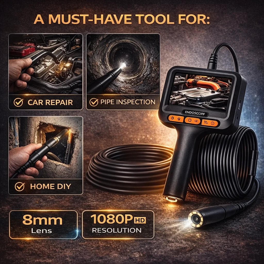 8.0mm 10m/15m/20m Endoscope Camera HD 1080P 4.3 Inch IP6 Waterproof Car Pipe Sewerage Inspection Borescope 2600mAh 2
