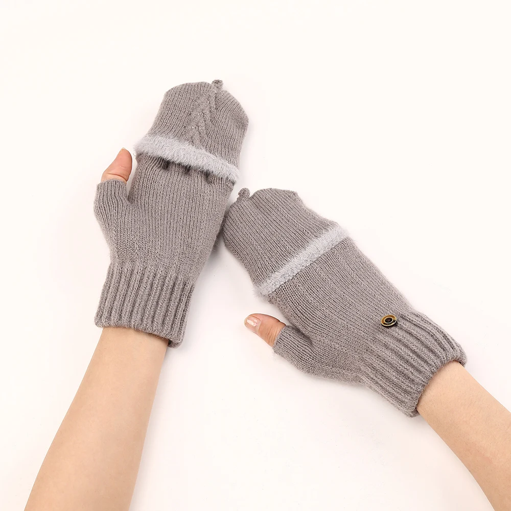 2024 New Knitted Fingerless Flip Gloves Winter Warm Flexible