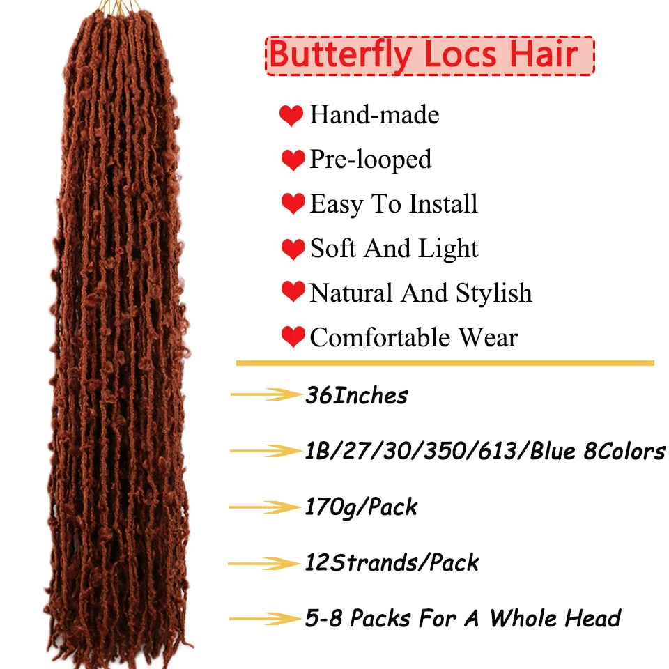Wakego 350 Blue Ginger Butterfly Locs Crochet Hair 36 Inch 12Strands Distressed Butterfly Faux Locs Crochet Hair For Black Women 2