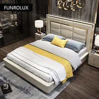 Lit double en cuir de style moderne minimaliste, chambre principale, entrée haut de gamme, rouge, style lux, sportm 4