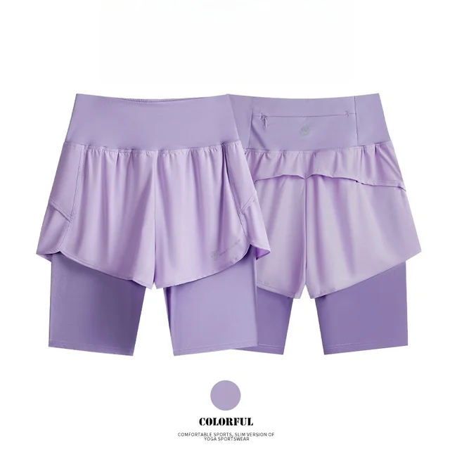 47645-b19133.jpg DRUR Yoga Shorts Women Summer Fake Two Piece High Waist Loose Gym Shorts With Pocket Ladies Lightweight Fitness Running Clothes