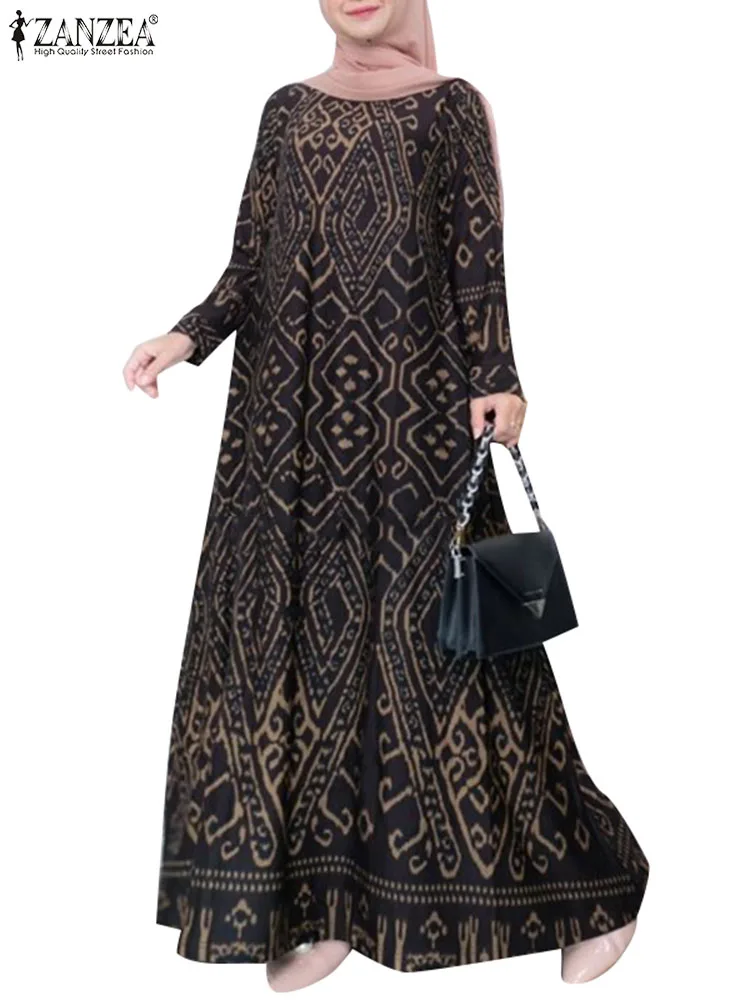 ZANZEA Women Vintage Floral Printed Sundress Spring Long Sleeve Muslim Abaya Maxi Long Dress Turkey Hijab Vestido Robe Femme - Image 4