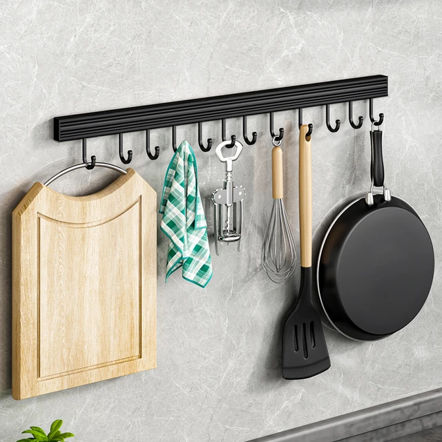 Estante de almacenamiento de utensilios de cocina, barra de aluminio para  despensa, soporte de herramientas montado en la pared, negro - AliExpress