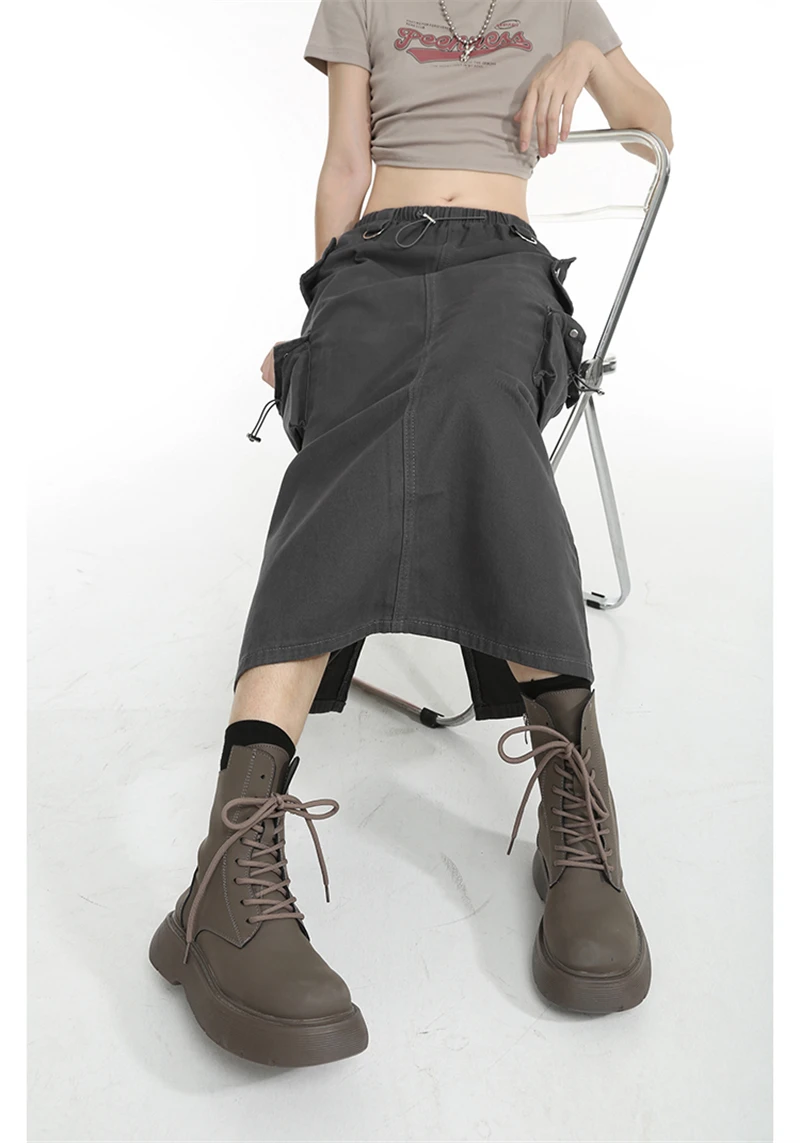 Jupe - Cargo - Gris fonc?� - Streetwear Vintage - Baggy - D?�contract?�e - Fendue - Mode - Taille 