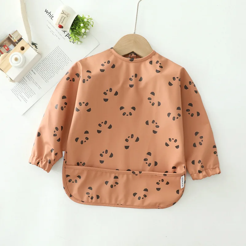 Erduo Waterproof Long Sleeve Baby Bib with Soft Cloth Fabric