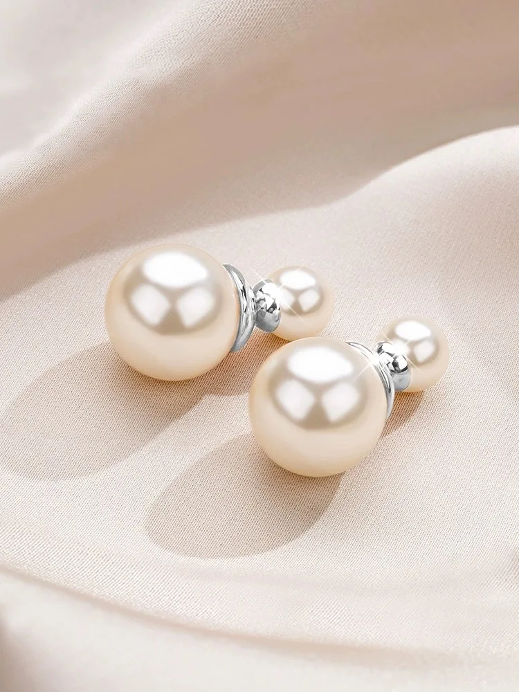 

2024 New Arrival Elegant 999 Sterling Silver Double-Sided Pearl Earrings Studs, Exquisite and Luxurious