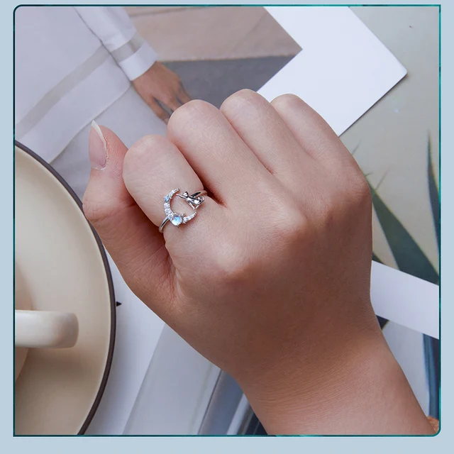 Luna Ring Crescent Moon Star Open Rings For Women Girls Cubic