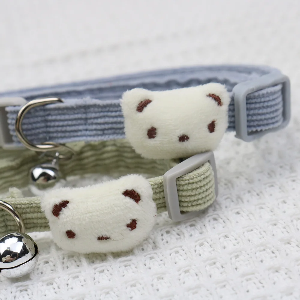 Pet Adjustable Corduroy Cartoon Cat collar Breakaway Cute Neck Collar with Bell for Small Dogs Puppy Kitten Ornaments Things 2