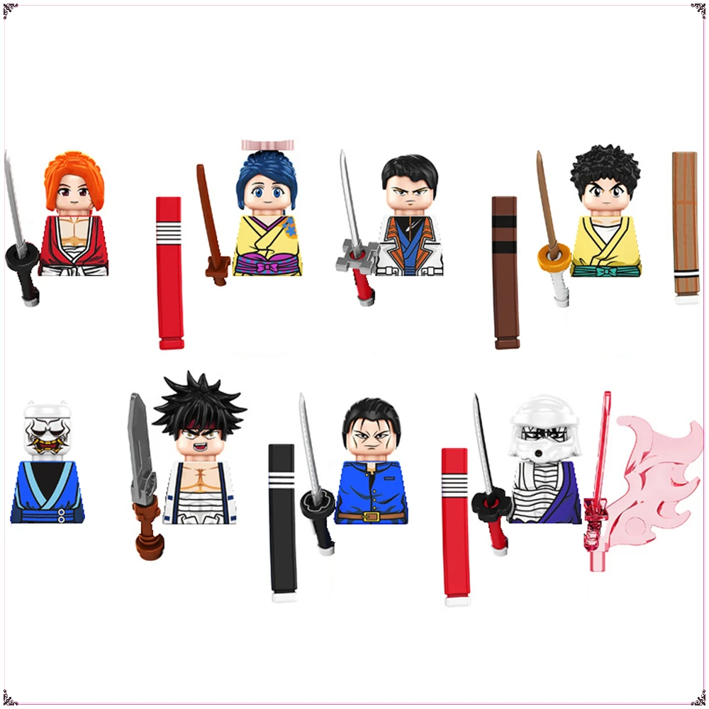 Anime Series Rurouni Kenshin Action Figure Doll Kamiya Kaoru Myoujin Yahiko Assembling Building Block Doll Desktop Ornaments Toy