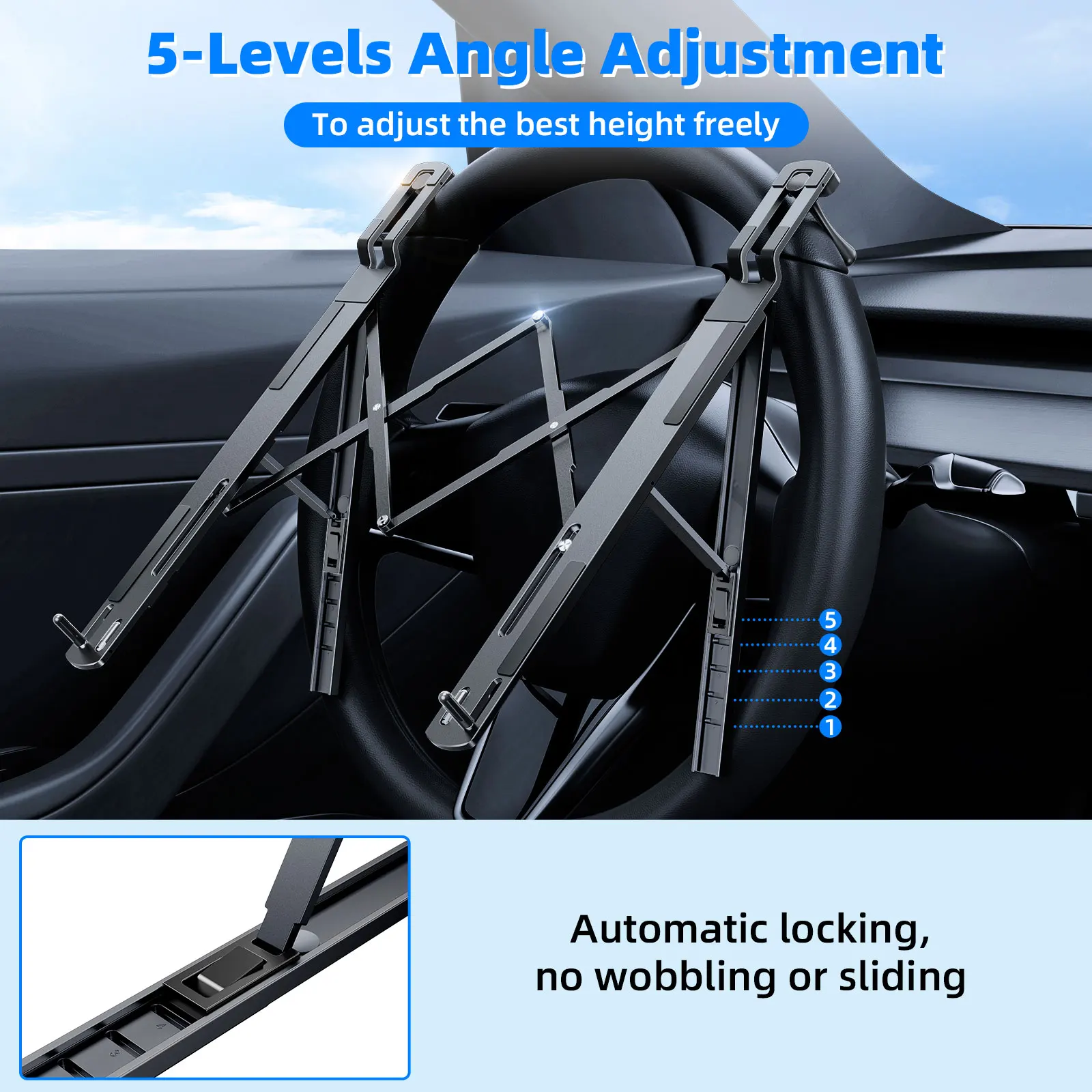 Eary Portable Car Steering Wheel Laptop Stand Foldable Holder 5-Level Adjustable Compatible For Tablet iPad Mini Car Accessories