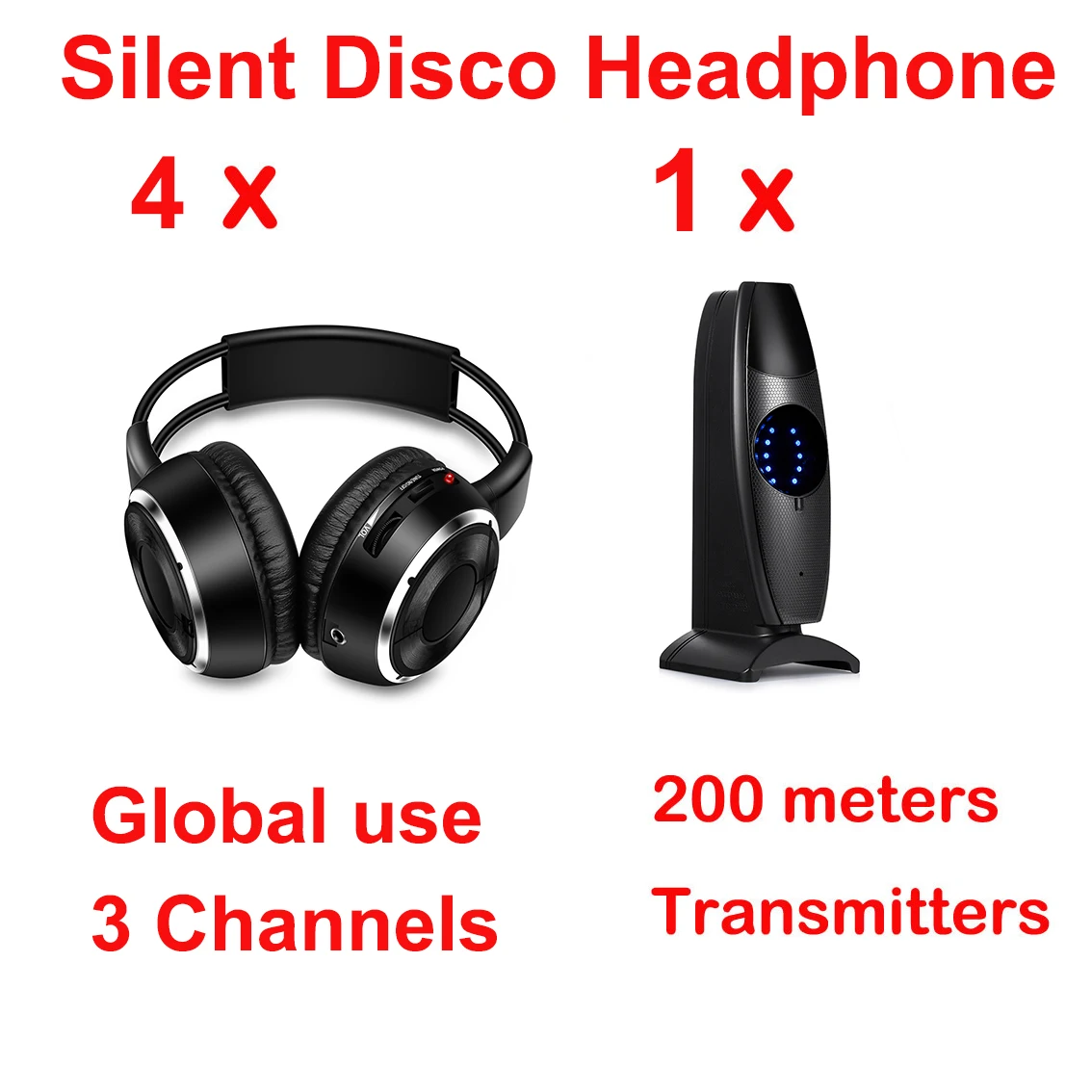 Silent Disco 3 Channels Fold Headphones Smaller Bundles with RF Transmitter 200M Distance For iPod MP3 DJ Music Meeting
