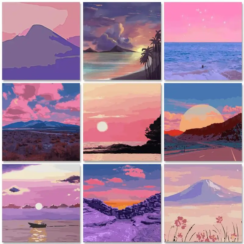 

RUOPOTY Sunset Picture Diy Painting By Numbers For Kids Cartoon Landscape Coloring By Numbers 20x20cm Wall Art For Diy Gift
