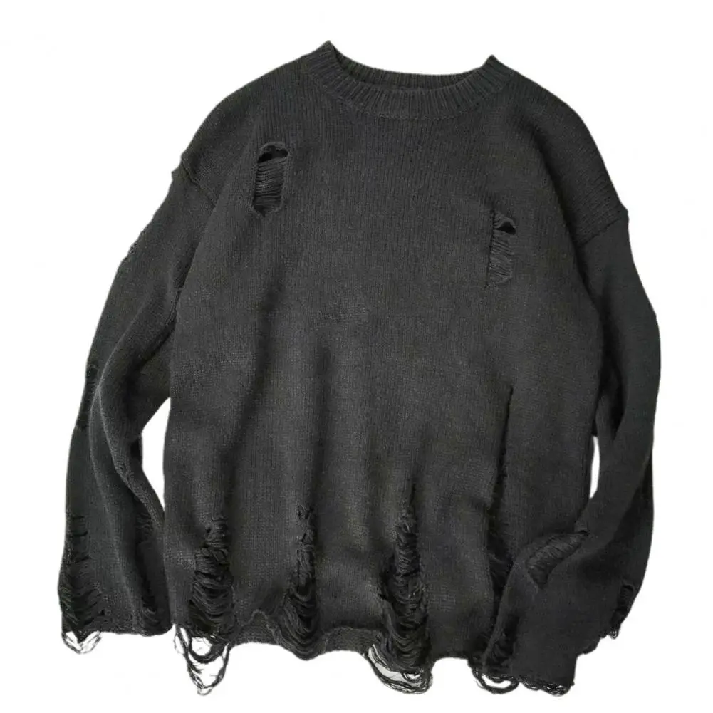 NIAN Maglione Uomo Donna Strappato Oversize Harajuku - Nero E Rosso A Righe, Modello Distrutto, Hip Hop