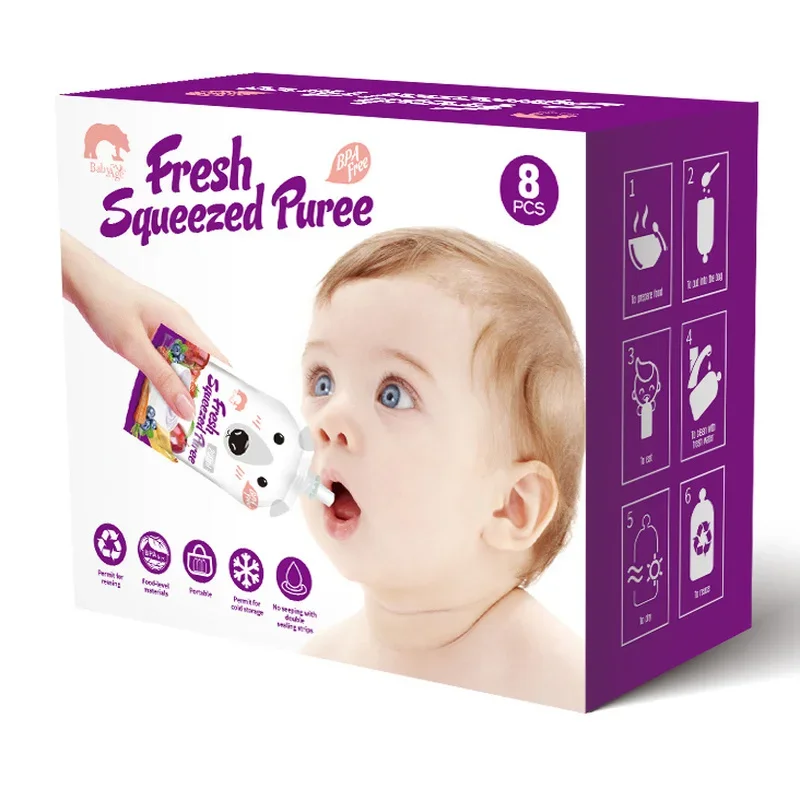 8PCS Feeding cup Resealable Fresh Squeezed Pouches Practical Baby Weaning Food Puree Reusable Squeeze For Newborn