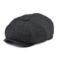 New Vintage Wool Tweed Navy Blue Herringbone Newsboy Cap unisex 8-Quarter PanelStyle Flat Caps Women Driver Beret Shelby hat 3