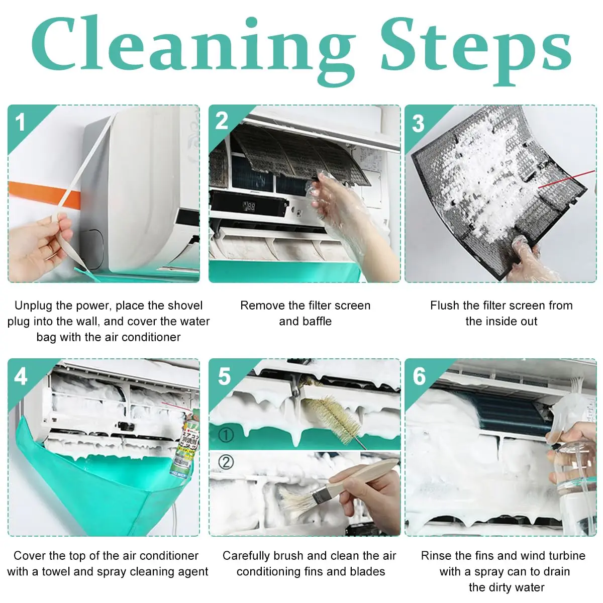 AC Service Wash Bag Cover Waterproof Wall Mounted Split Air Conditioning Kit with 6.6ft Water Pipe Air Conditioning Tools