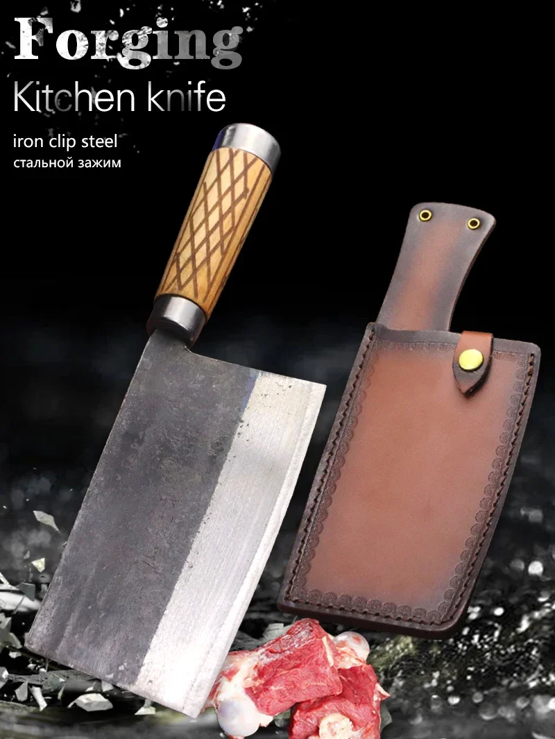 Description Picture 2 of itemHand forged 7.5-inch old kitchen knife with steel blade Home chopping multi-purpose knife solid wood handle chef's knife