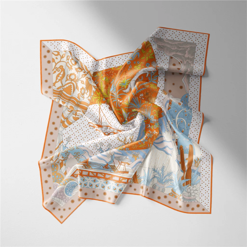 53cm Marke Dot Tiere Quadrat Schal Frau Neue Design Silk Schal Frauen Bandana Luxus Stirnband Hijab Foulard Halstuch – Detail 10
