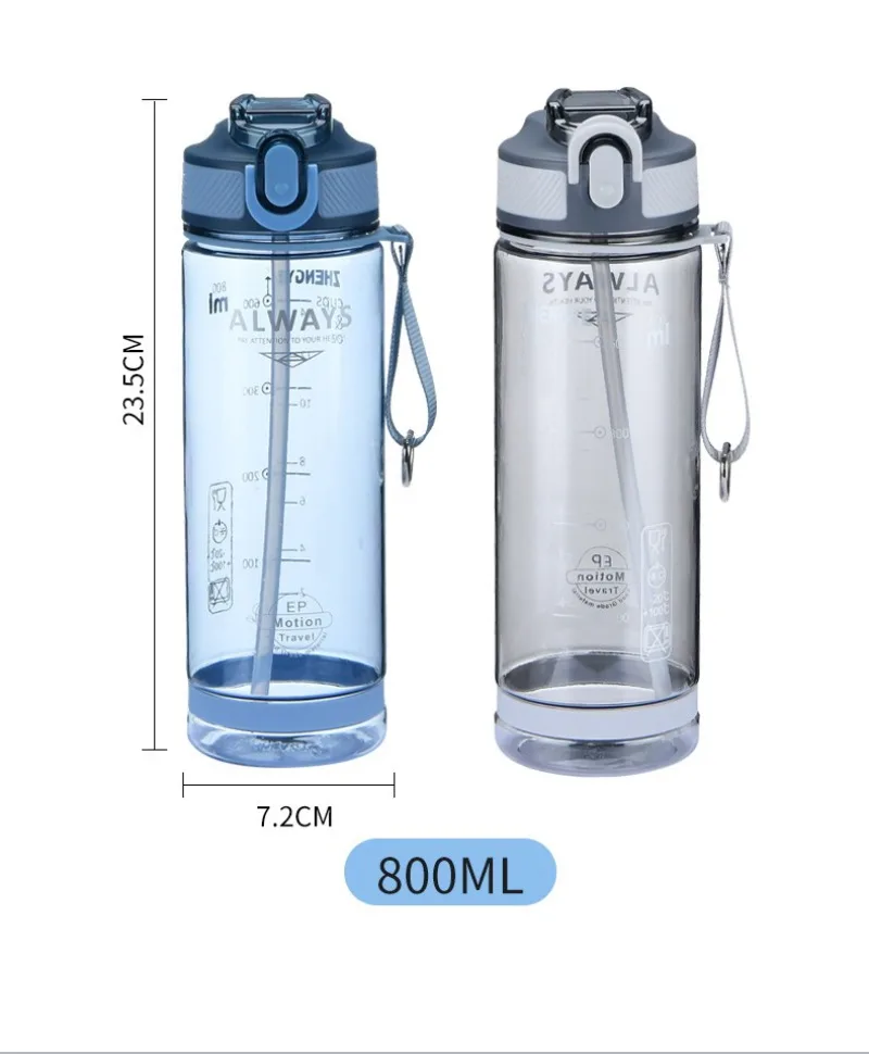 Sports Water Bottle 800ml with Straw for Camping Hiking
